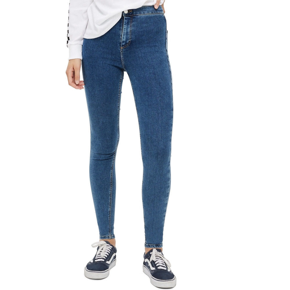 Topshop Joni Moto Skinny Jeans High Rise Medium Wash Size 26x28  Petite  Blue